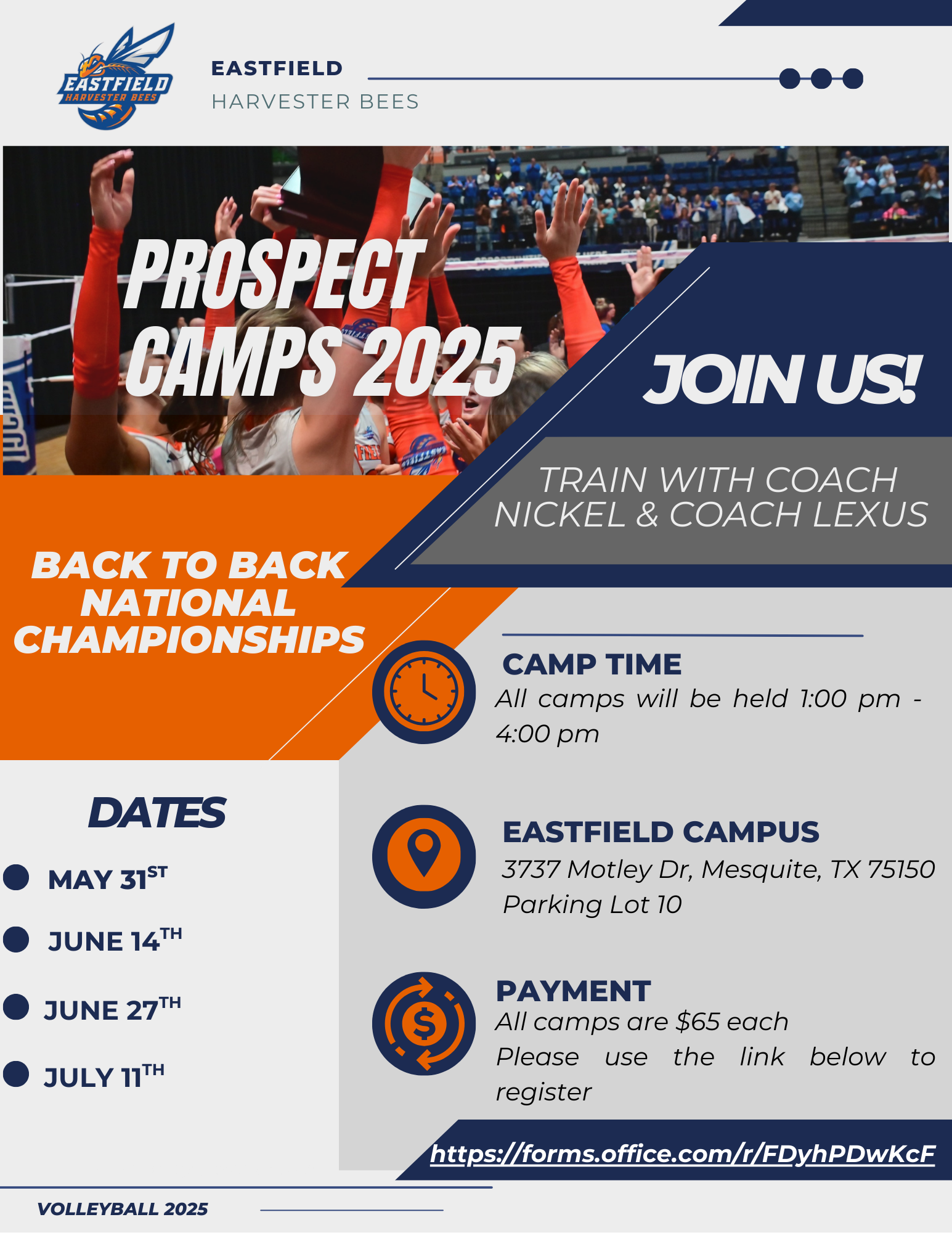 Eastfield Volleyball to Host Prospect Camps